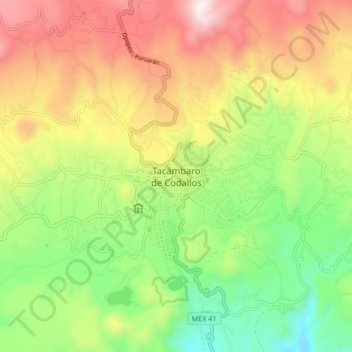 Tacámbaro de Codallos topographic map, elevation, terrain