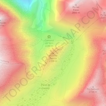 Muot la Greina topographic map, elevation, terrain
