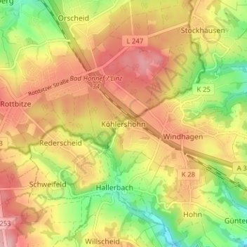 Köhlershohn topographic map, elevation, terrain