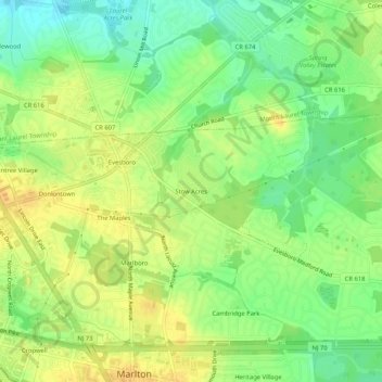 Stow Acres topographic map, elevation, terrain