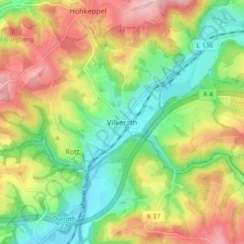 Vilkerath topographic map, elevation, terrain