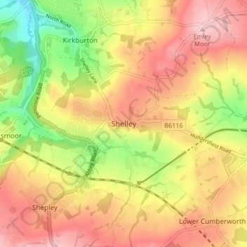 Shelley topographic map, elevation, terrain