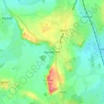 Harmer Hill topographic map, elevation, terrain