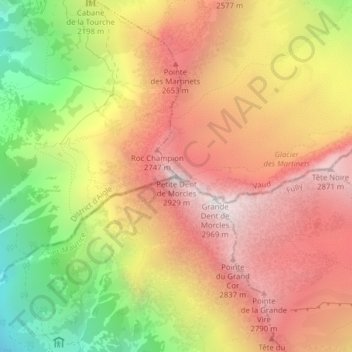 Petite Dent de Morcles topographic map, elevation, terrain