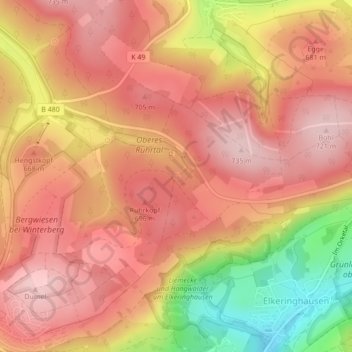 Ruhrquelle topographic map, elevation, terrain