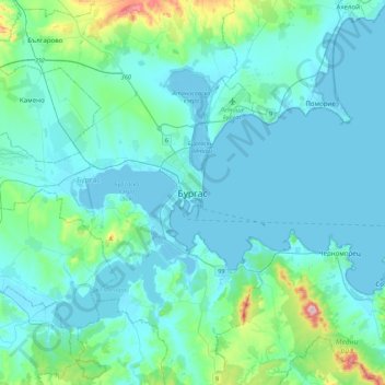 Burgas topographic map, elevation, terrain