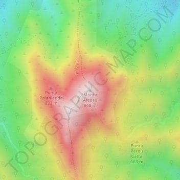 Monte Arcosu topographic map, elevation, terrain