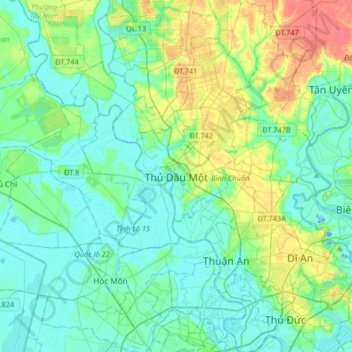 Thủ Dầu Một topographic map, elevation, terrain