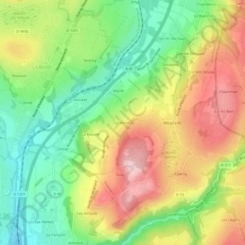 Le Vernay topographic map, elevation, terrain