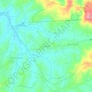 Koodali topographic map, elevation, terrain