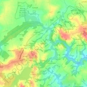 Kergoff topographic map, elevation, terrain