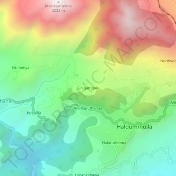 Ginigathgala topographic map, elevation, terrain
