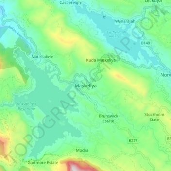 Maskeliya topographic map, elevation, terrain