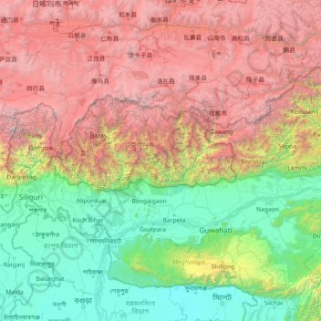 Zhemgang District topographic map, elevation, terrain