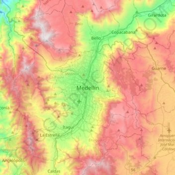 Medellín topographic map, elevation, terrain