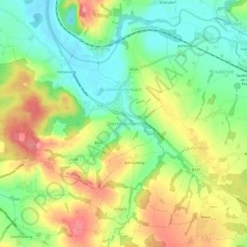 Oberteufenbach topographic map, elevation, terrain