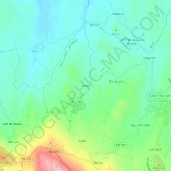 Aldeia topographic map, elevation, terrain