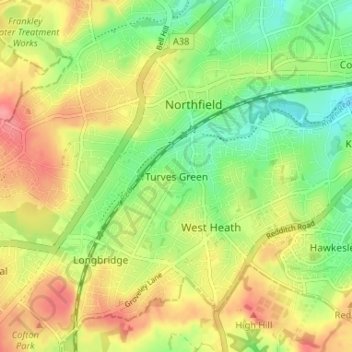 Turves Green topographic map, elevation, terrain