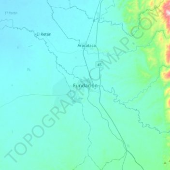 Fundación topographic map, elevation, terrain