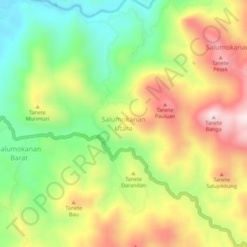 Salumokanan Utara topographic map, elevation, terrain