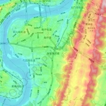 海棠溪街道 topographic map, elevation, terrain