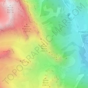 Rocca Rossa topographic map, elevation, terrain