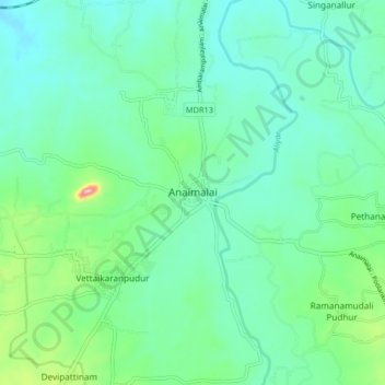 Anaimalai topographic map, elevation, terrain