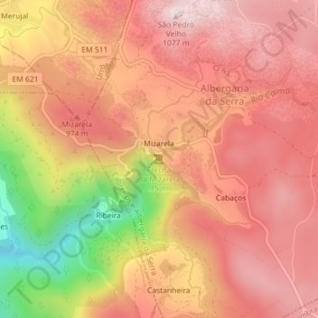 Frecha da Mizarela topographic map, elevation, terrain