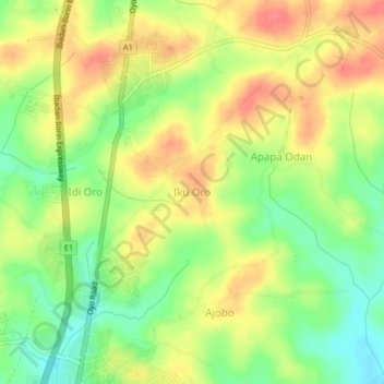 Iku Oro topographic map, elevation, terrain