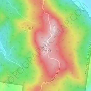 Mount Alexander topographic map, elevation, terrain