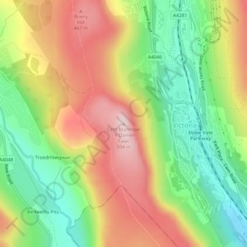 Cefn Manmoel - Y Domen Fawr topographic map, elevation, terrain