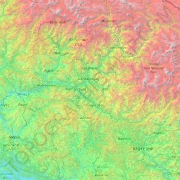 Garhwāl topographic map, elevation, terrain