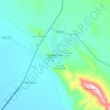 Ciudad Tula topographic map, elevation, terrain