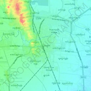 Pyinmana topographic map, elevation, terrain