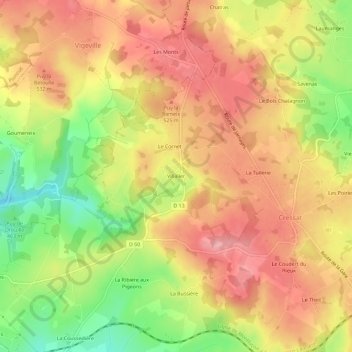Villalier topographic map, elevation, terrain