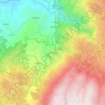 Azeveda topographic map, elevation, terrain