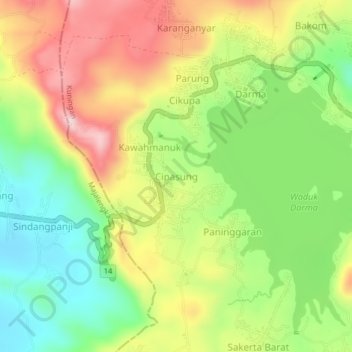 Cipasung topographic map, elevation, terrain