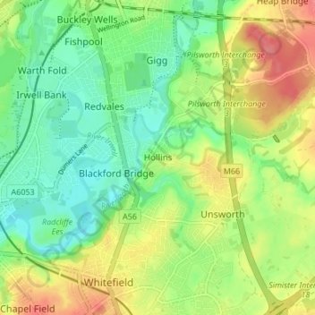 Hollins topographic map, elevation, terrain