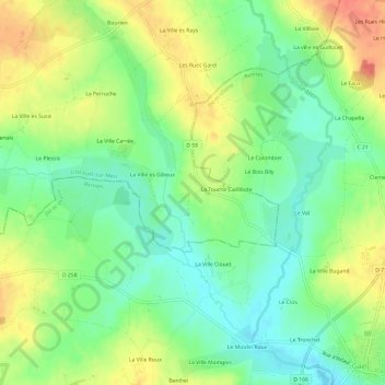 Le Roz topographic map, elevation, terrain