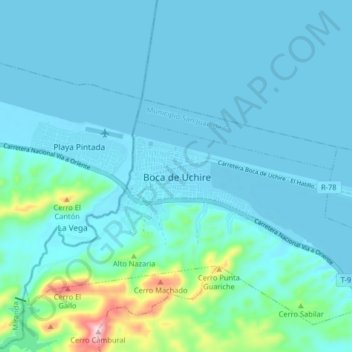 Boca de Uchire topographic map, elevation, terrain