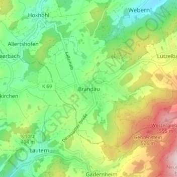 Brandau topographic map, elevation, terrain
