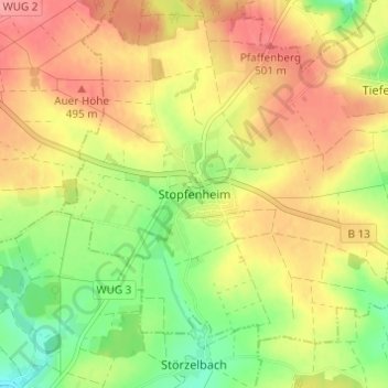 Stopfenheim topographic map, elevation, terrain
