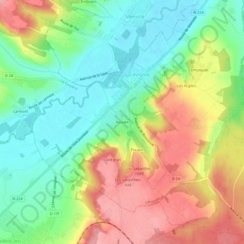 Roudet topographic map, elevation, terrain