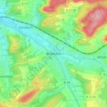 Willsbach topographic map, elevation, terrain