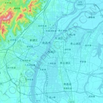 Nanchang topographic map, elevation, terrain