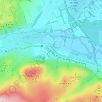Yeavering topographic map, elevation, terrain