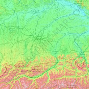 Regierungsbezirk Oberbayern topographic map, elevation, terrain