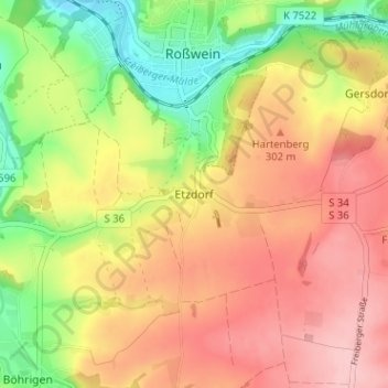 Etzdorf topographic map, elevation, terrain