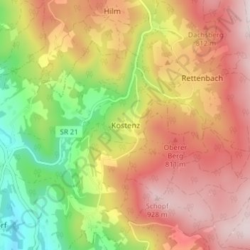 Kostenz topographic map, elevation, terrain
