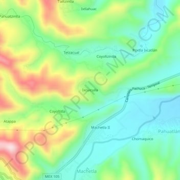 Ixcuicuila topographic map, elevation, terrain